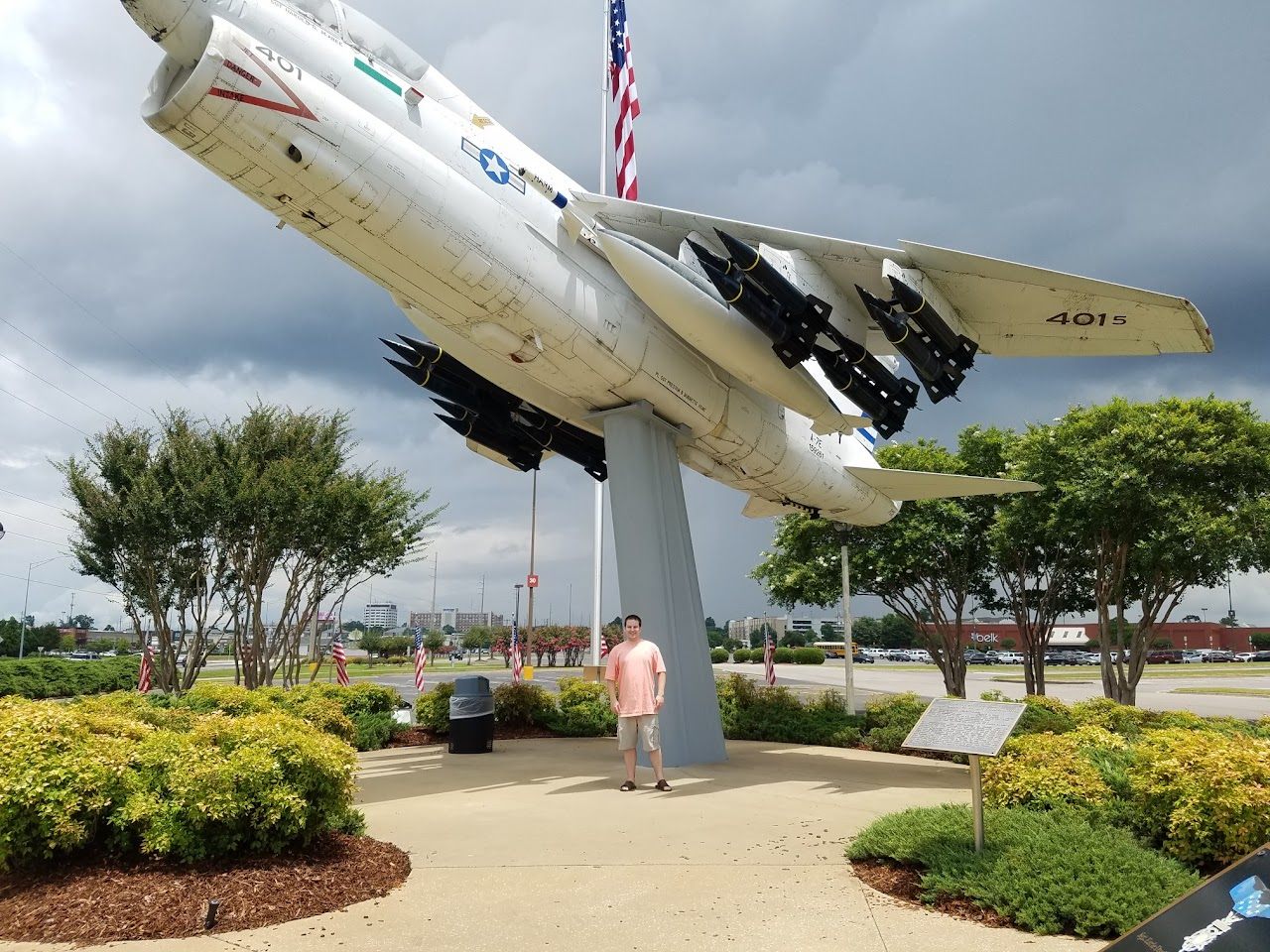 Spencer Callicott in front of a US military jet on display